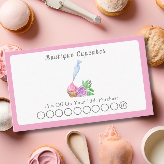 Watercolor Frosting Cupcake Bakery, Catering Discount Card (Creator Uploaded)