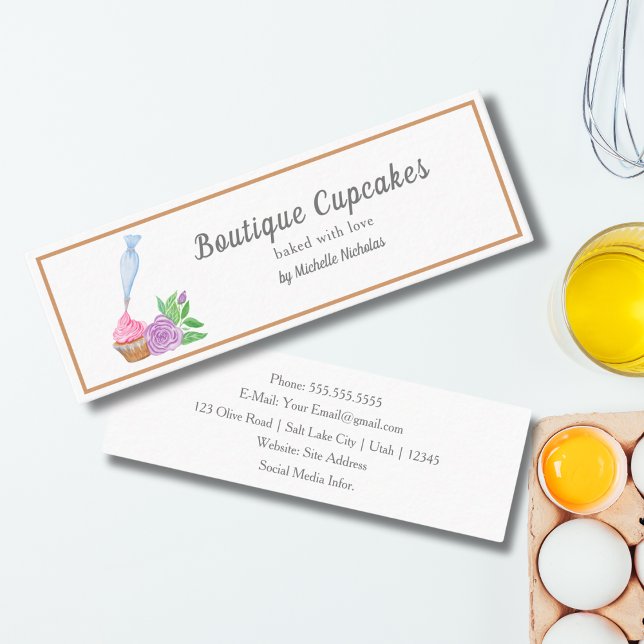 Watercolor Frosting Cupcake Bakery, Detailed Mini Business Card (Creator Uploaded)