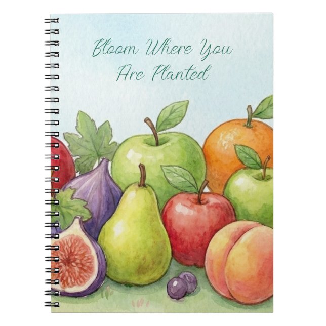 Watercolor Fruit Abundance, Tu Bishvat Background Notebook (Front)