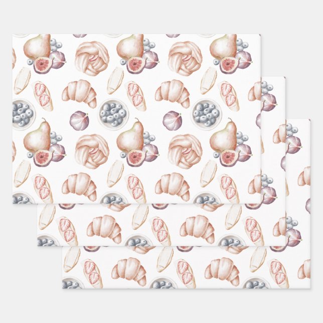 Watercolor Fruit and Bread Wrapping Paper Sheet (Set)