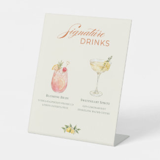 Watercolor Fruit and Floral Signature Drinks Pedestal Sign