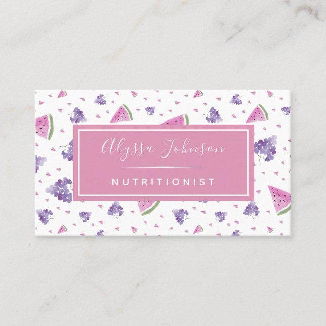 Watercolor Fruit Grapes & Watermelon Dietician Business Card (Front)