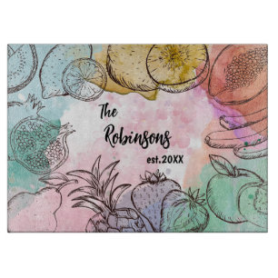 Watercolor Fruit Personalised Festive Cutting Board