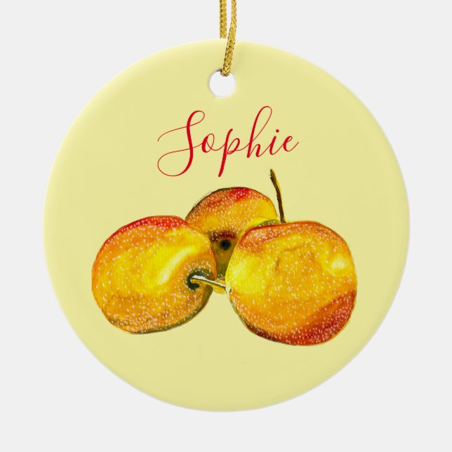 Watercolor fruit yellow pear fruit ceramic ornament (Front)