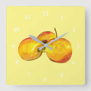 Watercolor fruit yellow pear fruit square wall clock