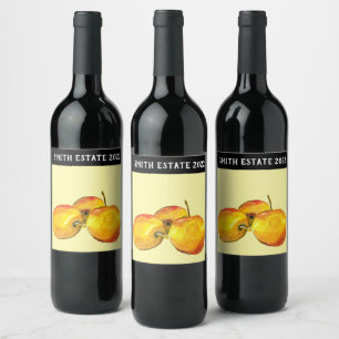 Watercolor fruit yellow pear fruit wine label