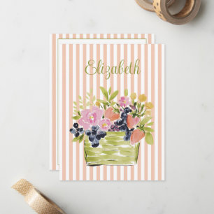 Watercolor Fruits and Flowers Basket on Stripes Card