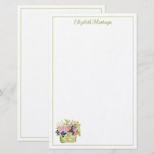 Watercolor Fruits and Flowers Basket Stationery