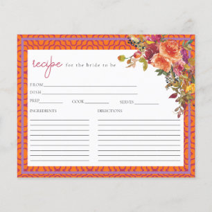 Watercolor Fuchsia Bridal Shower Recipe Card
