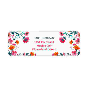 Watercolor Fuchsia Flowers Floral Return Address Label