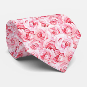 Watercolor fuchsia pink roses tie