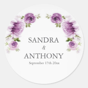 Watercolor Fuchsia Roses and Peonies Wedding  Classic Round Sticker
