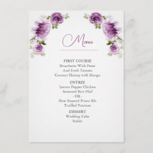 Watercolor Fuchsia Roses and Peonies Wedding Menu