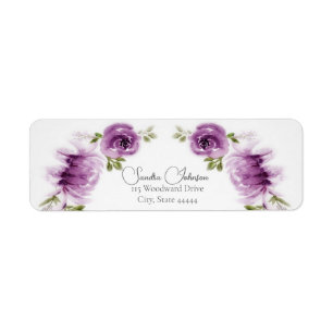 Watercolor Fuchsia Roses and Peonies Wedding Return Address Label
