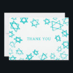 Watercolor Fun Aqua Star of David Bar Bat Mitzvah  Thank You Card<br><div class="desc">Perfect fun THANK YOU card to send after a bat mitzvah, bar mitzvah or other Jewish celebration! Hand made watercolor art for you on the front and blank back side! FULLY CUSTOMIZABLE! Click on “Personalise” above to edit the text. Click "edit using design tool" to adjust the fonts, colours and...</div>