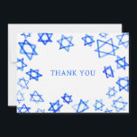 Watercolor Fun Blue Star of David Bar Bat Mitzvah  Thank You Card<br><div class="desc">Perfect fun THANK YOU card to send after a bat mitzvah, bar mitzvah or other Jewish celebration! Hand made watercolor art for you on the front and blank back side! FULLY CUSTOMIZABLE! Click on “Personalise” above to edit the text. Click "edit using design tool" to adjust the fonts, colours and...</div>