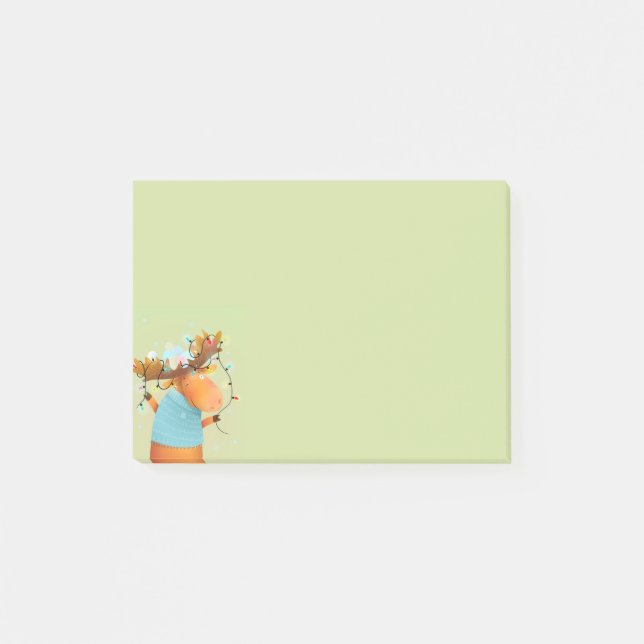 Watercolor Fun Moose Christmas Tree Lights Post-it Notes (Front)