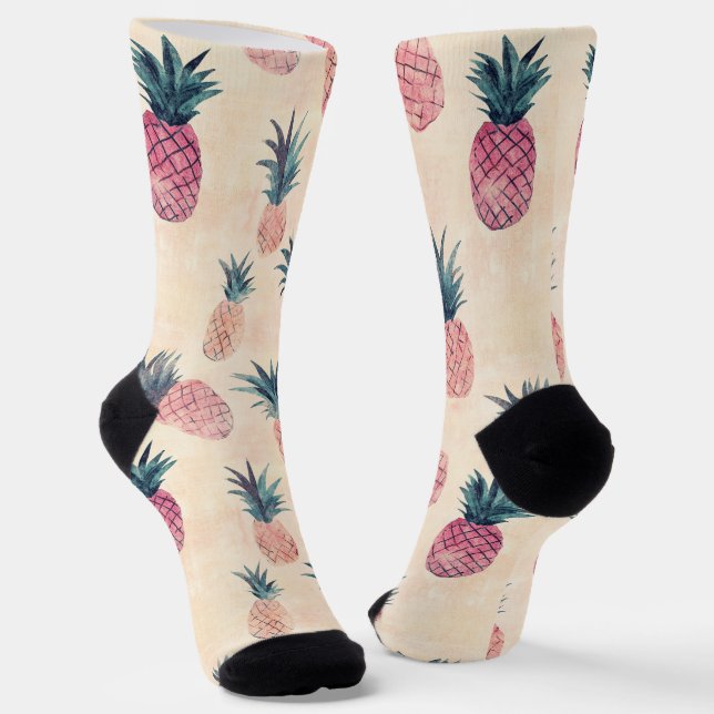 Watercolor Fun Pineapple  Socks (Angled)