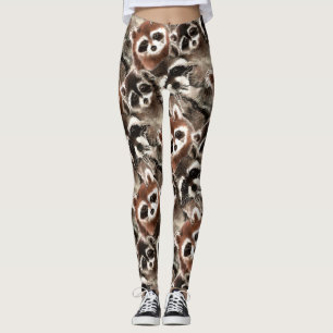 Watercolor Fun Racoon Family Cute Animal Art Leggings