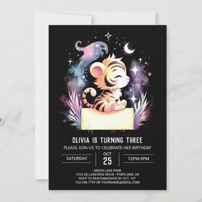 Watercolor Fun Tiger Birthday Invitation (Front)