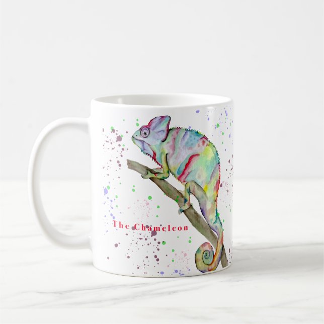 Watercolor funny chameleon coffee mug (Left)