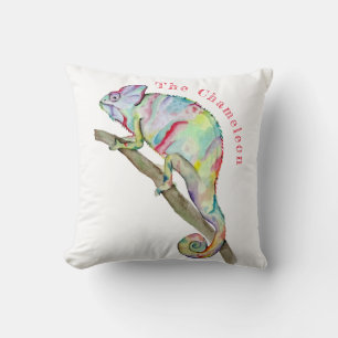 Watercolor funny chameleon cushion