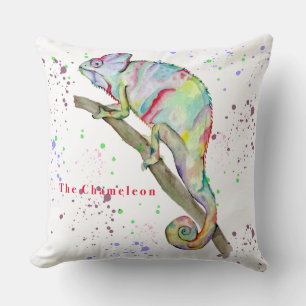 Watercolor funny chameleon cushion