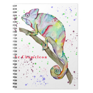Watercolor funny chameleon notebook