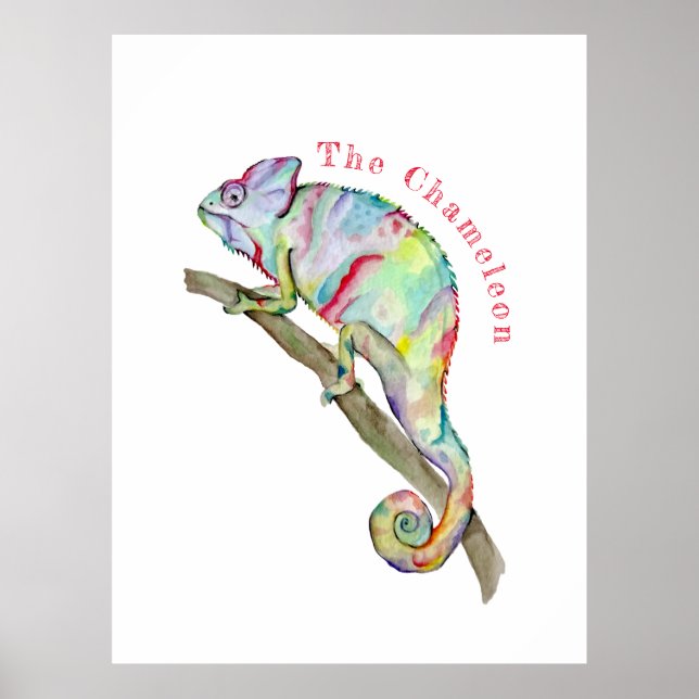 Watercolor funny chameleon poster (Front)