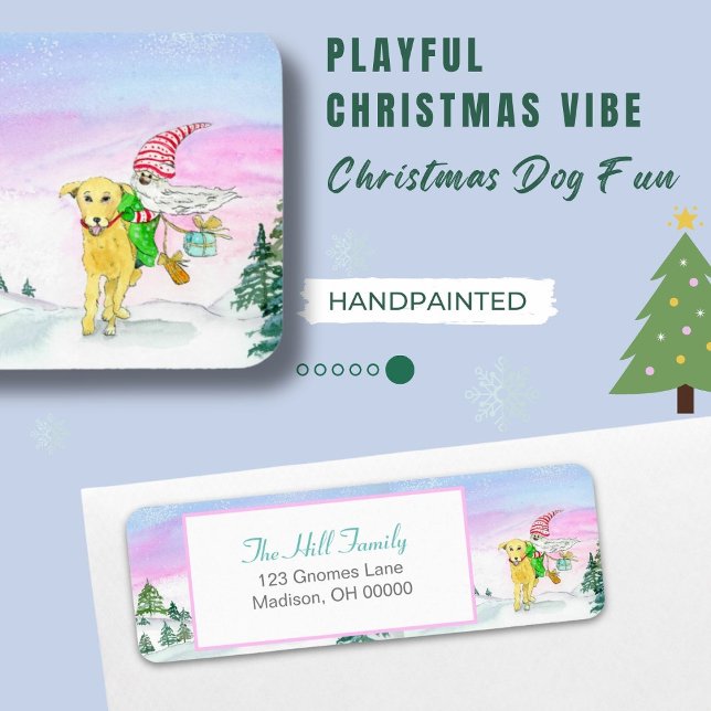 Watercolor Funny Labrador And Gnome Xmas Return Address Label (Creator Uploaded)