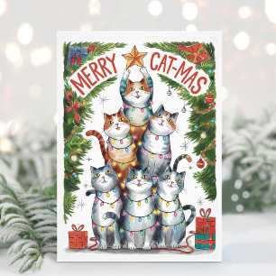 Watercolor Funny Merry Catmas Christmas Card