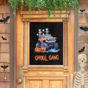 Watercolor Funny Monster Truck Skeletons Halloween