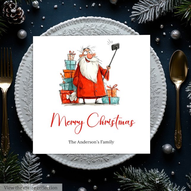 Watercolor Funny Santa Custom Christmas Napkins (Watercolor Funny Santa Custom Christmas Napkins)