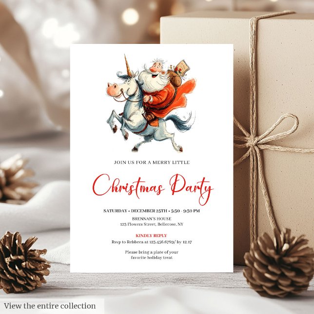 Watercolor Funny Santa Festive Christmas Invites (Funny Quirky Santa Red Green Christmas Invitation)
