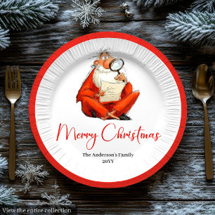 Watercolor Funny Santa Holiday Paper Plates