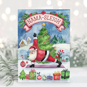 Watercolor Funny Yoga Christmas Card