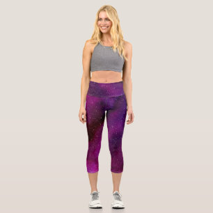 Watercolor Galaxies purple pink Capri Leggings