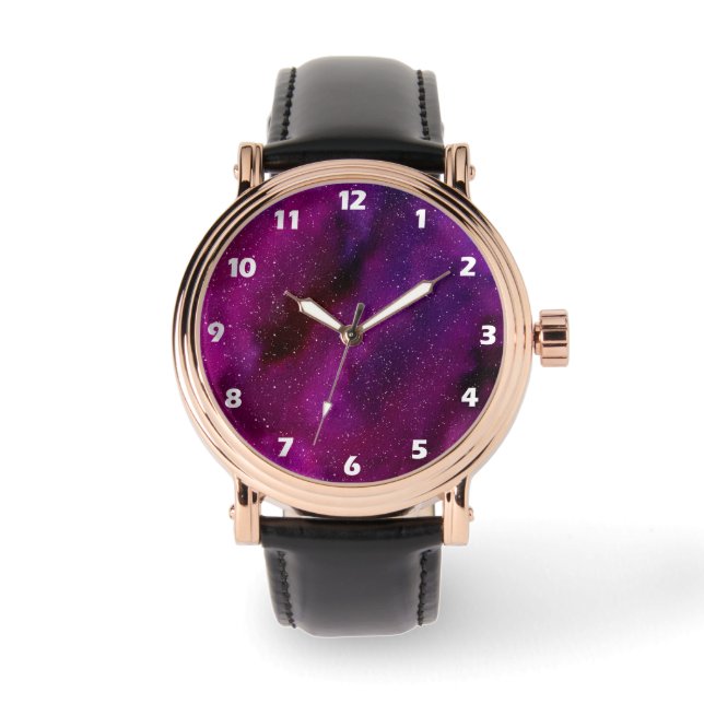 Watercolor Galaxies purple pink  Watch (Front)
