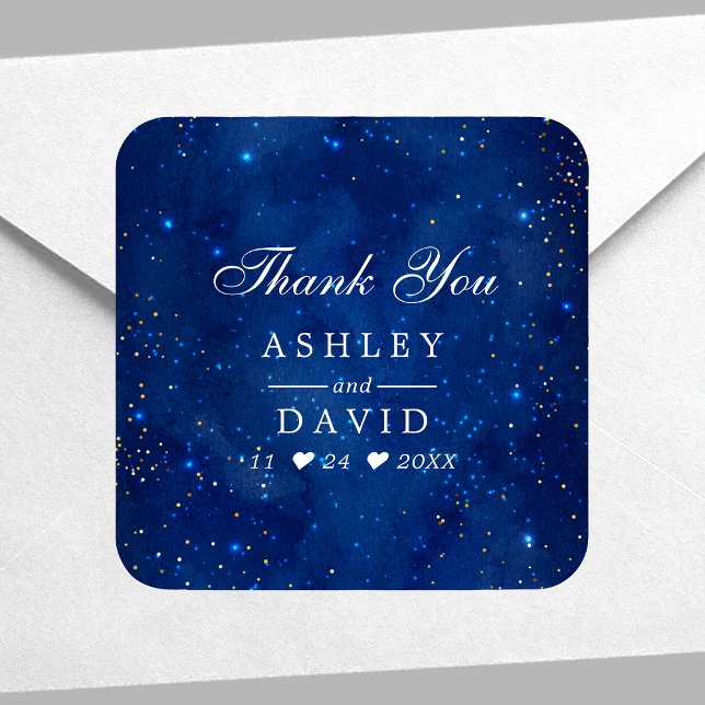 Watercolor Galaxy Cosmic Stars Wedding Thank You Square Sticker (Creator Uploaded)