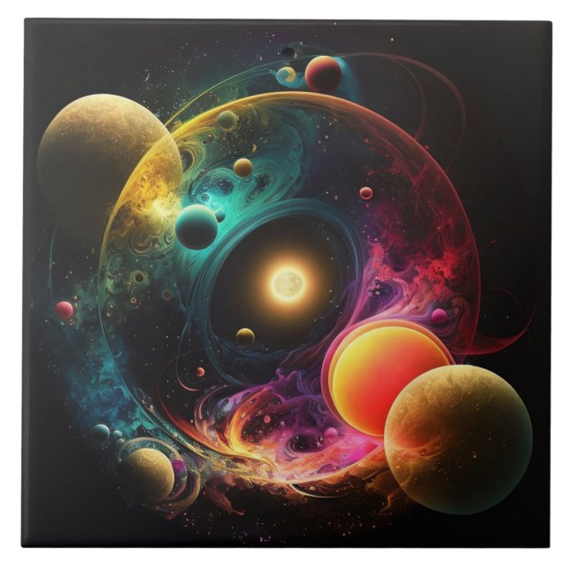 Watercolor Galaxy Fractal Ceramic Tile (Front)