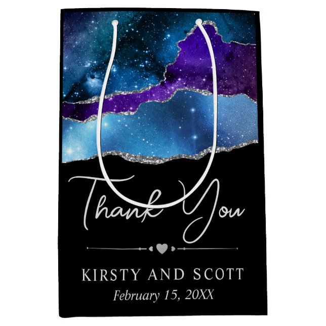 Watercolor Galaxy Glitter Agate Wedding Medium Gift Bag (Front)