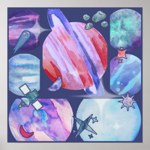 Watercolor Galaxy Patchwork Poster