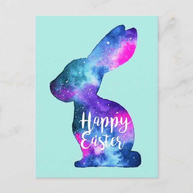 Watercolor Galaxy Rabbit | Easter Holiday Postcard (Front)