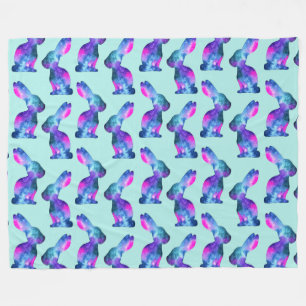 Watercolor Galaxy Rabbit Pattern Fleece Blanket