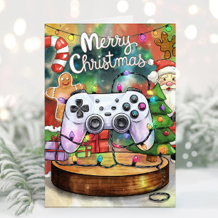 Watercolor Gamer Christmas Card