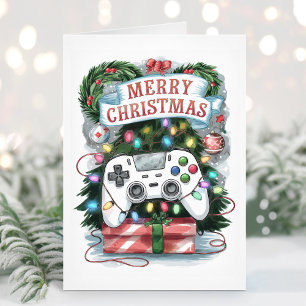 Watercolor Gaming Gamer Christmas Card