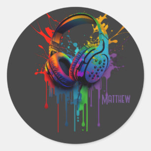 Watercolor Gaming Headset Graphic Personalised Classic Round Sticker