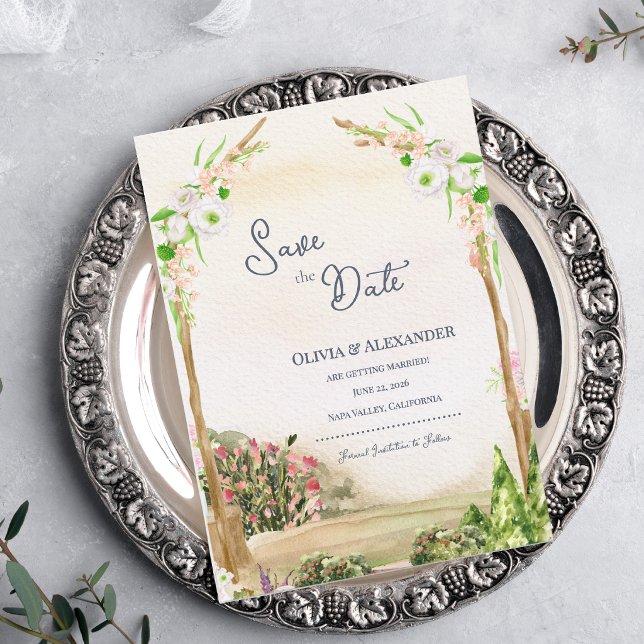 Watercolor Garden Arch Wedding Save the Date Announcement (Watercolor Garden Arch Save the Date Romantic Outdoor Wedding Announcement)