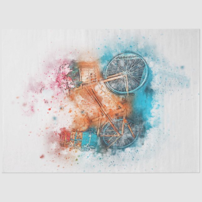 Watercolor Garden Bicycle Decoupage Tissue Paper (Front)