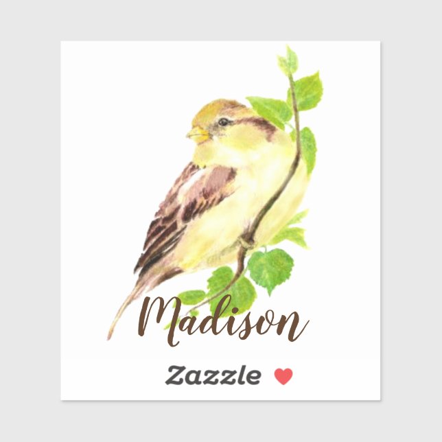 Watercolor Garden Bird Animal Nature Custom Name (Sheet)